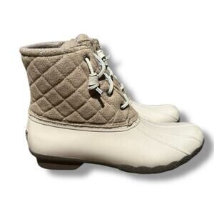 Women’s Sperry Cream saltwater wool Rain Boots Quilted Ankle size 10M